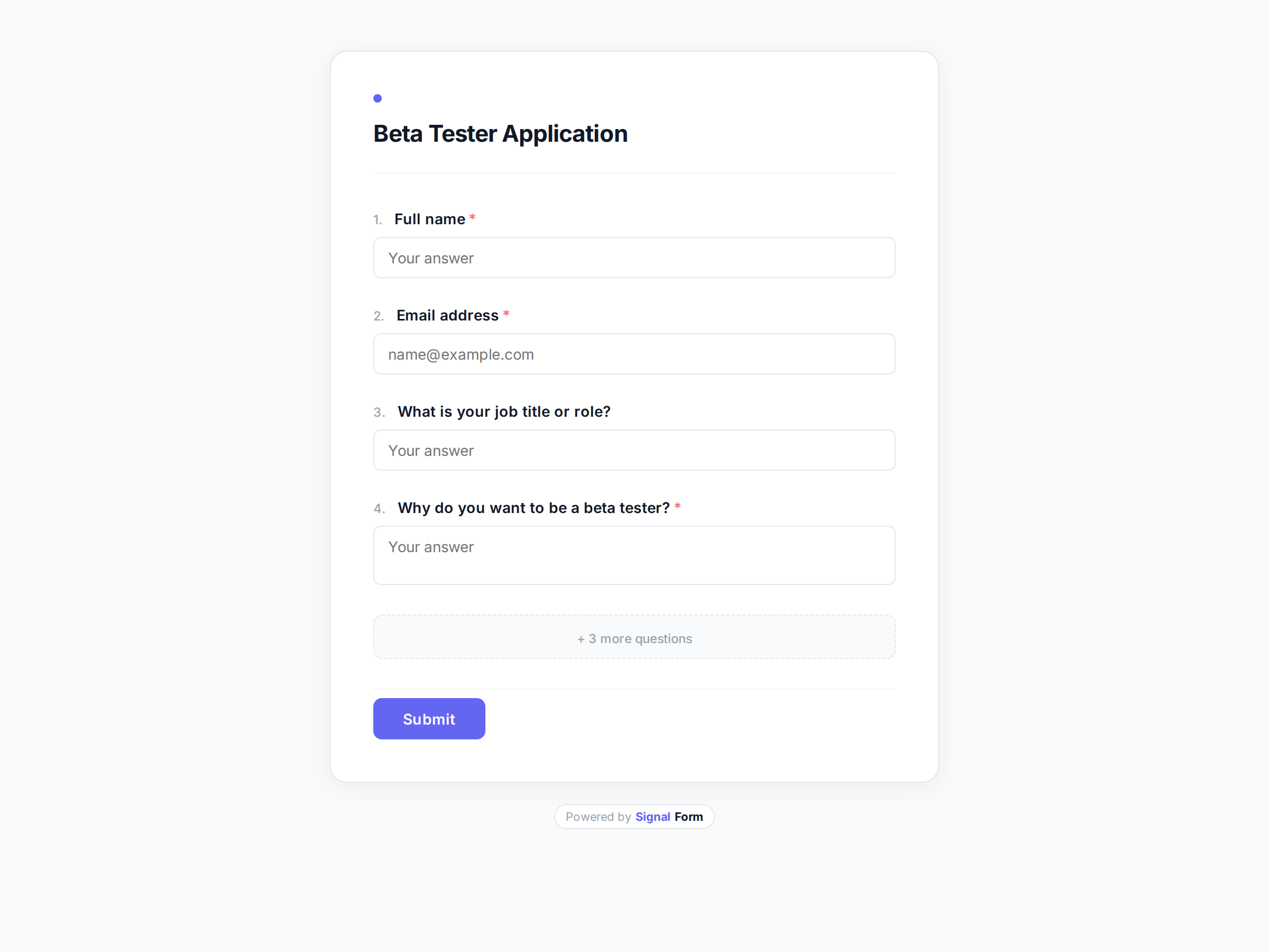 Beta Tester Application form template preview