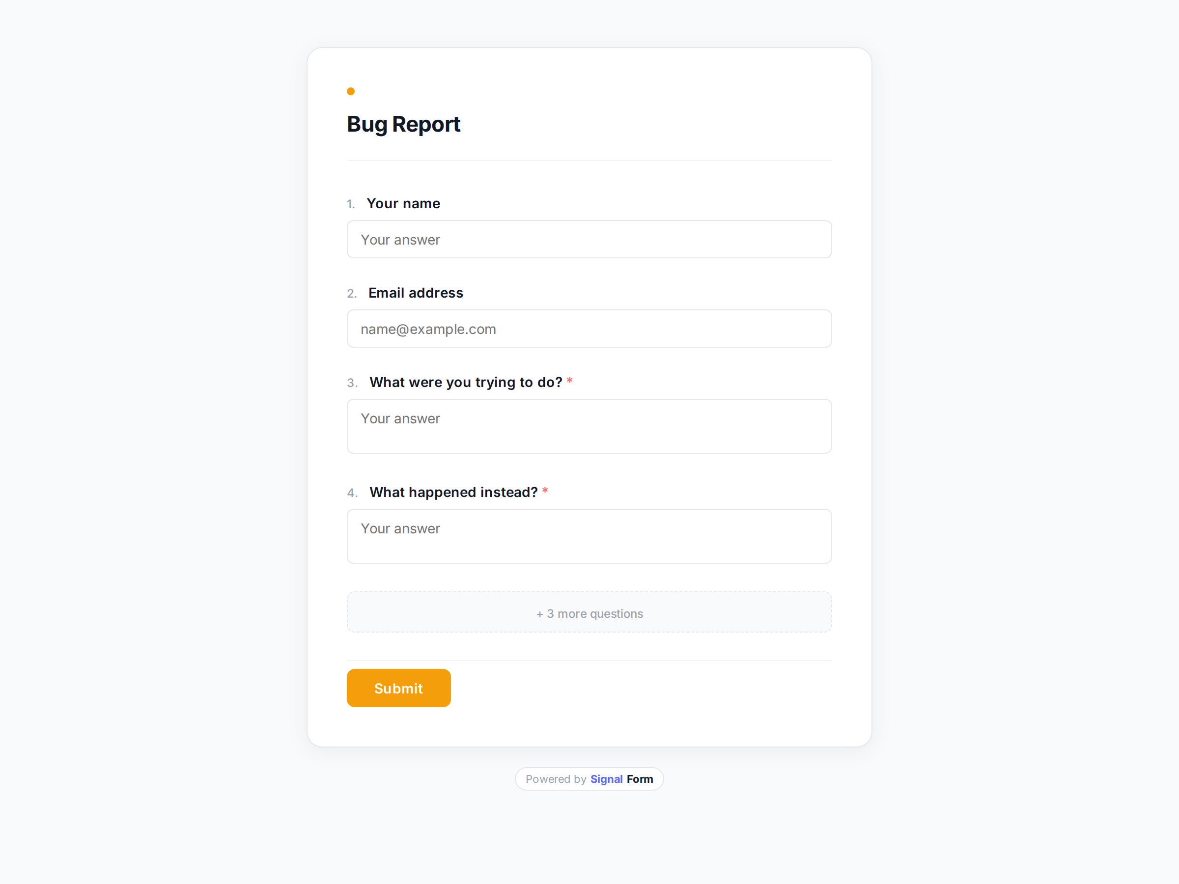 Bug Report form template preview