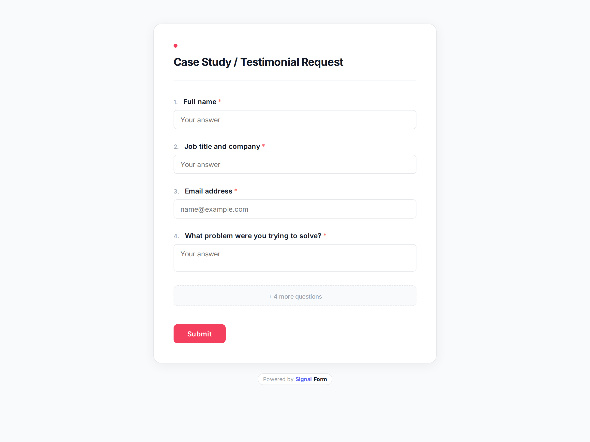 Case Study / Testimonial Request form template preview