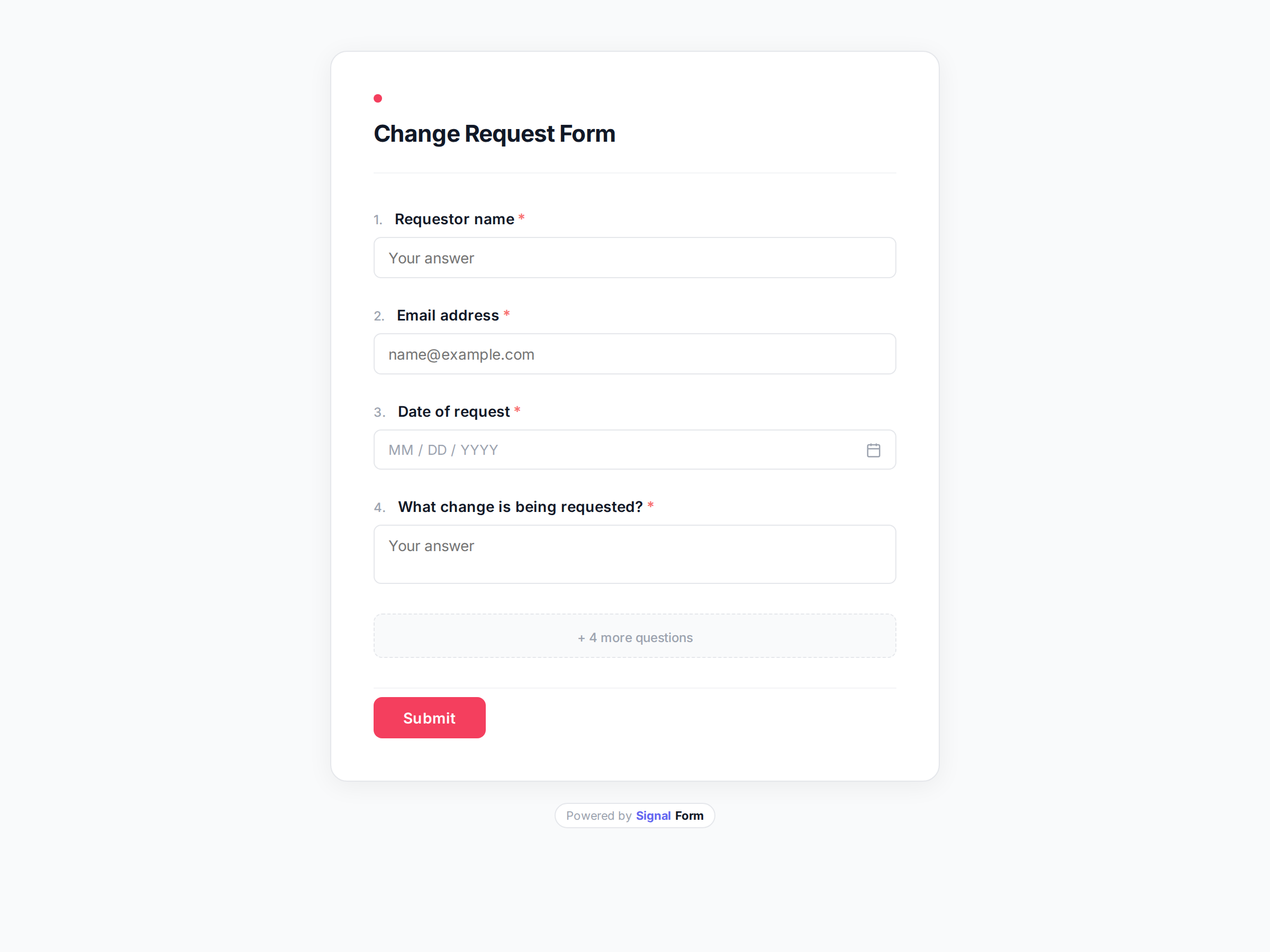 Change Request Form form template preview