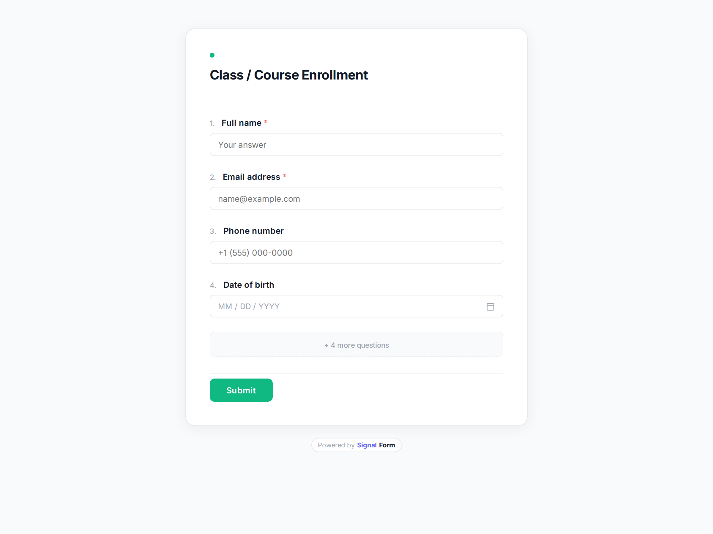 Class / Course Enrollment form template preview