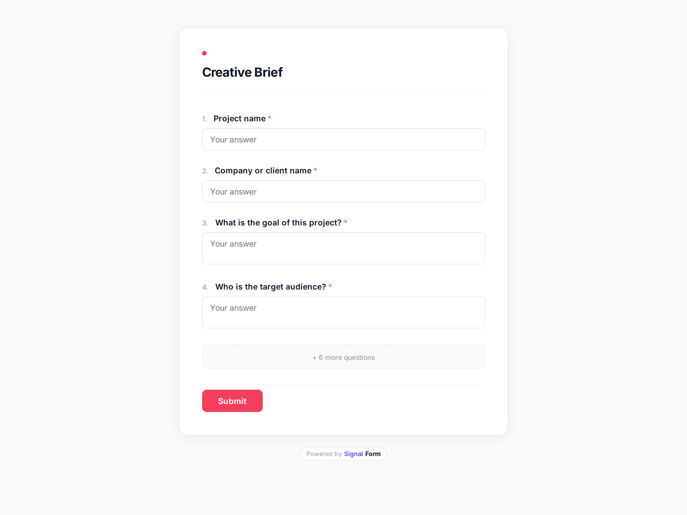 Creative Brief form template preview