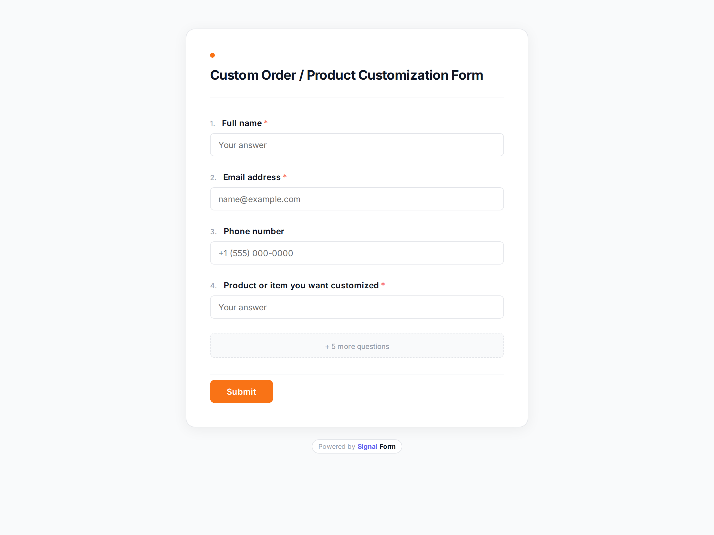 Custom Order / Product Customization Form form template preview