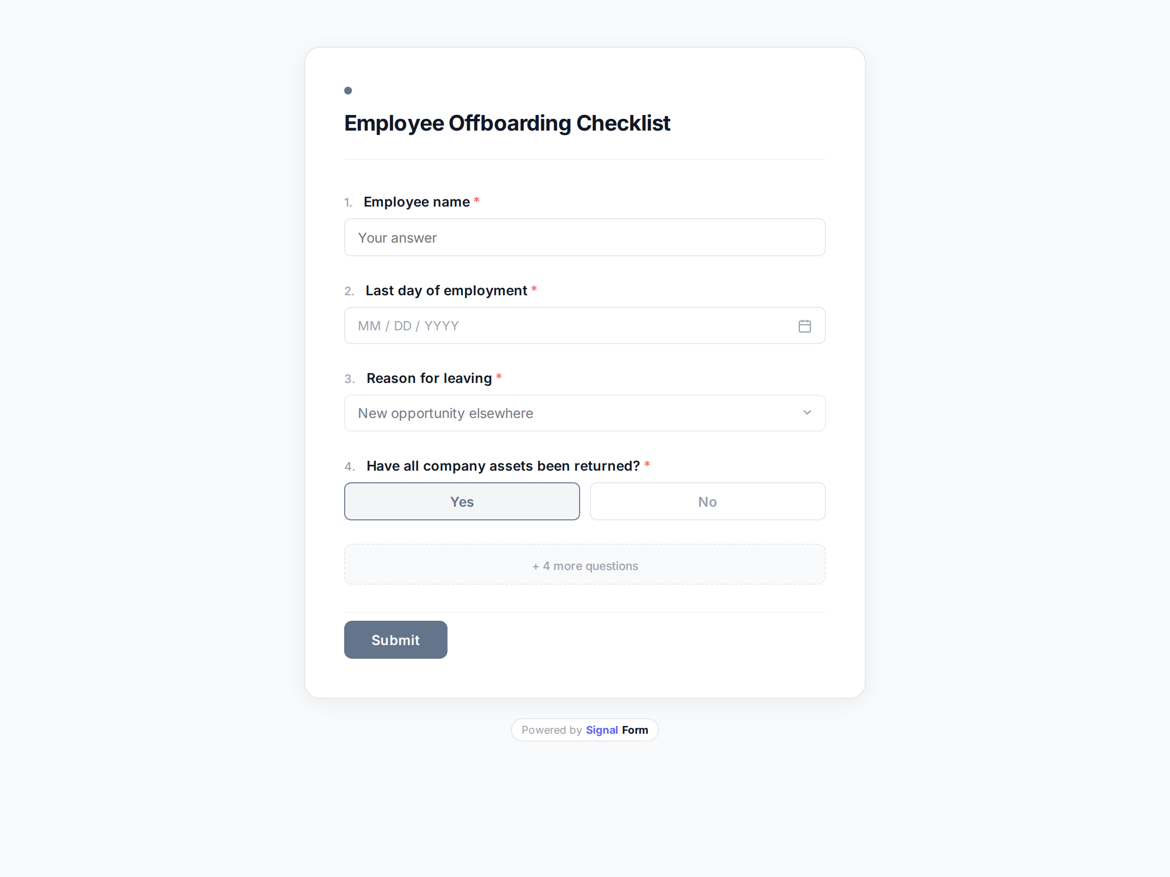 Employee Offboarding Checklist form template preview