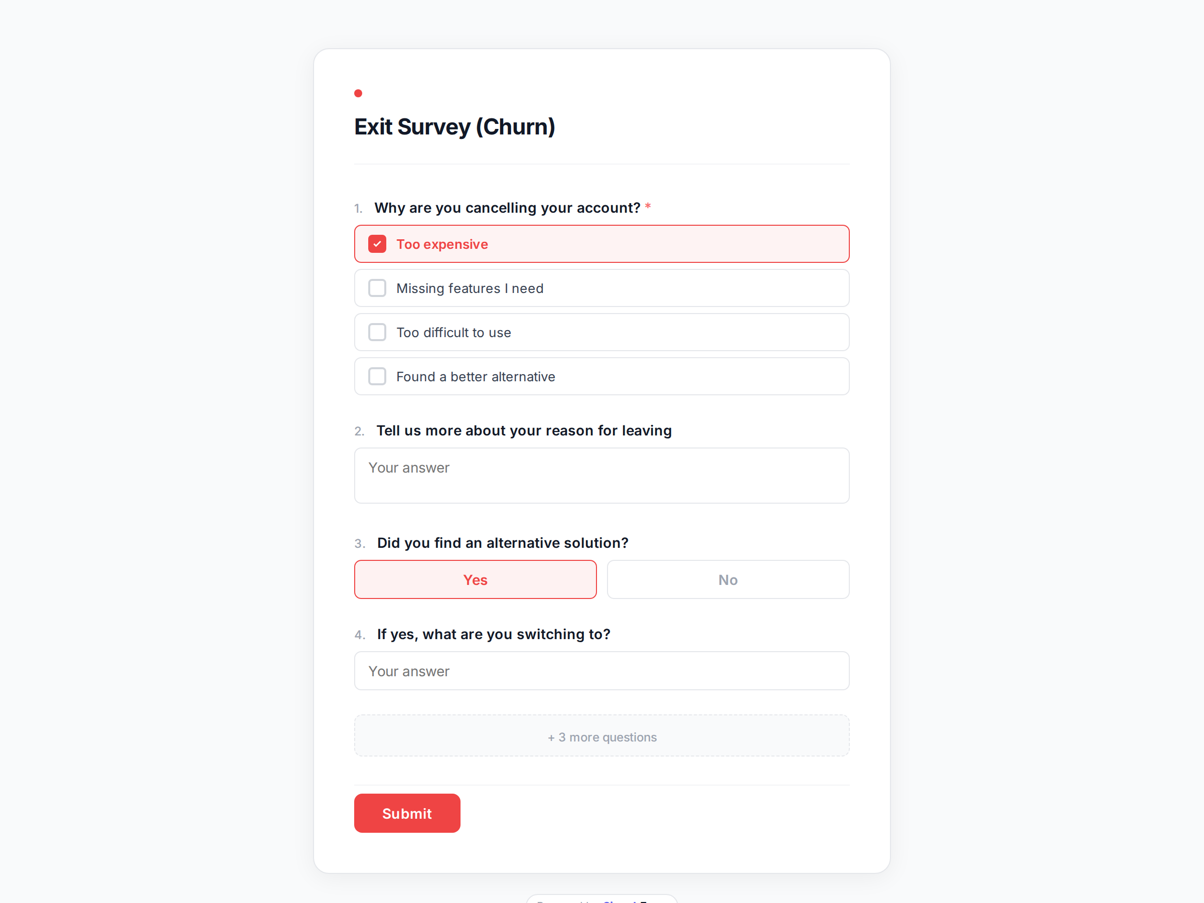 Exit Survey (Churn) form template preview