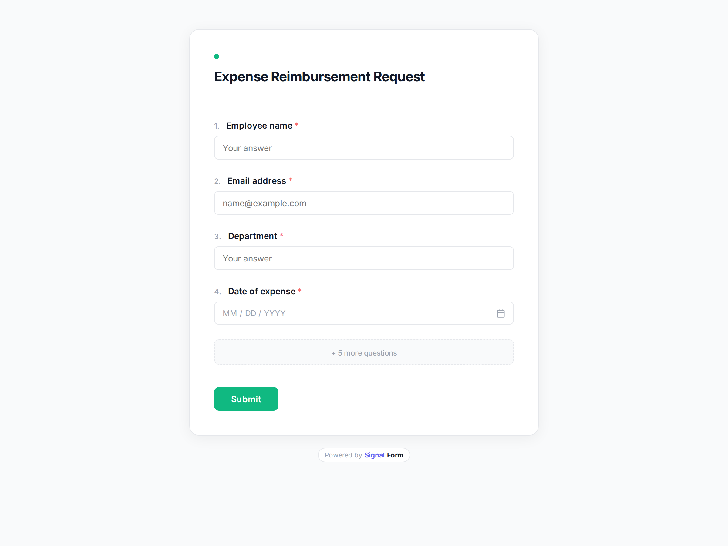 Expense Reimbursement Request form template preview