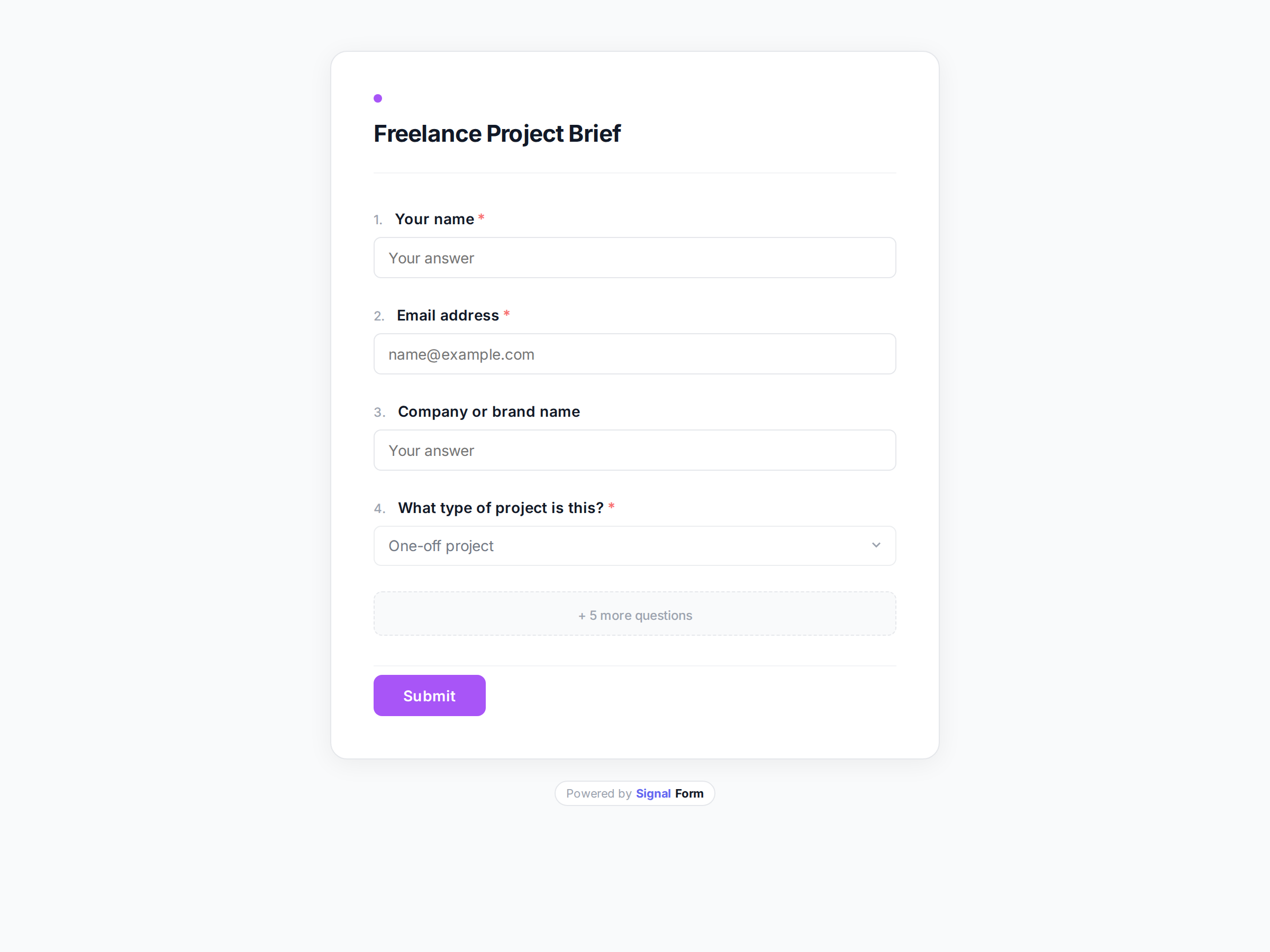 Freelance Project Brief form template preview