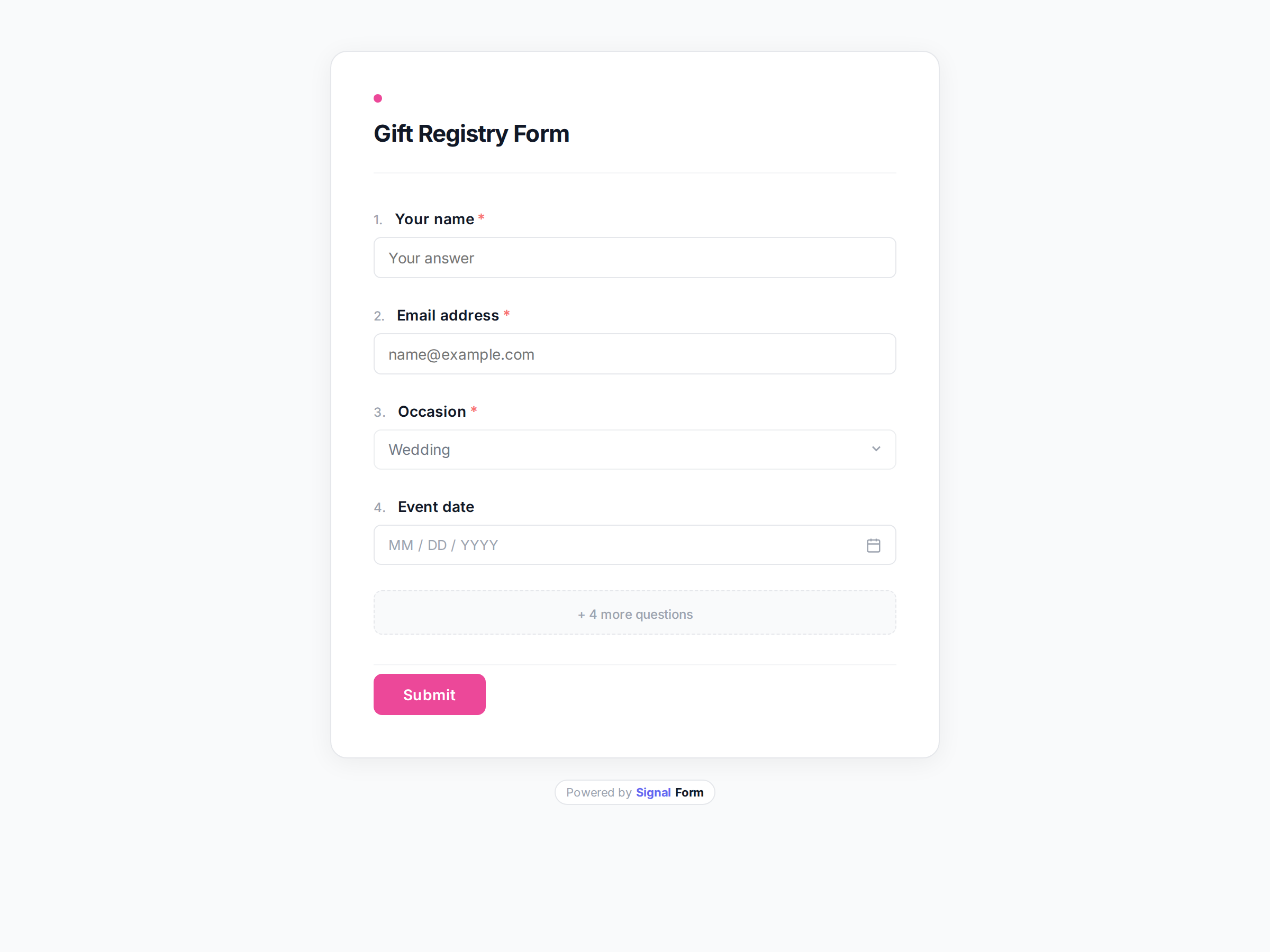 Gift Registry Form form template preview