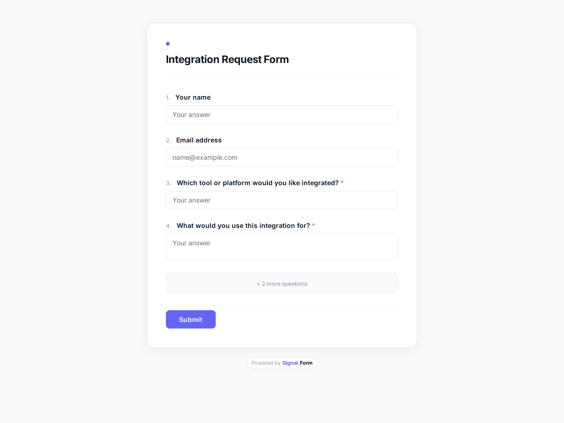 Integration Request Form form template preview