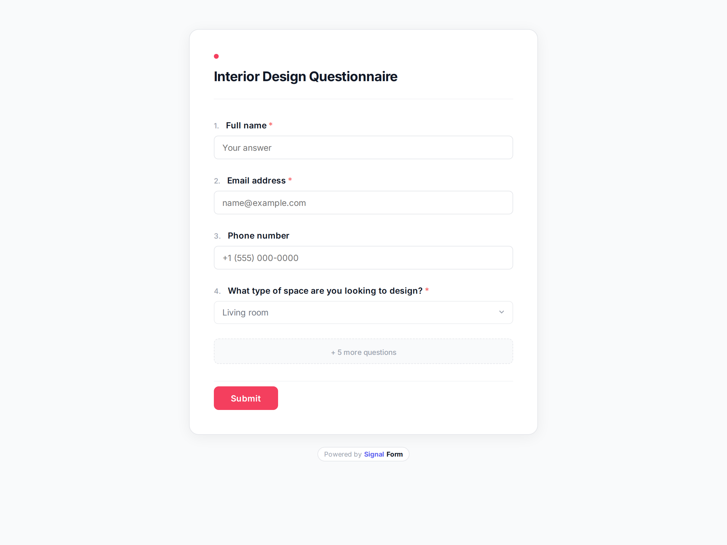 Interior Design Questionnaire form template preview