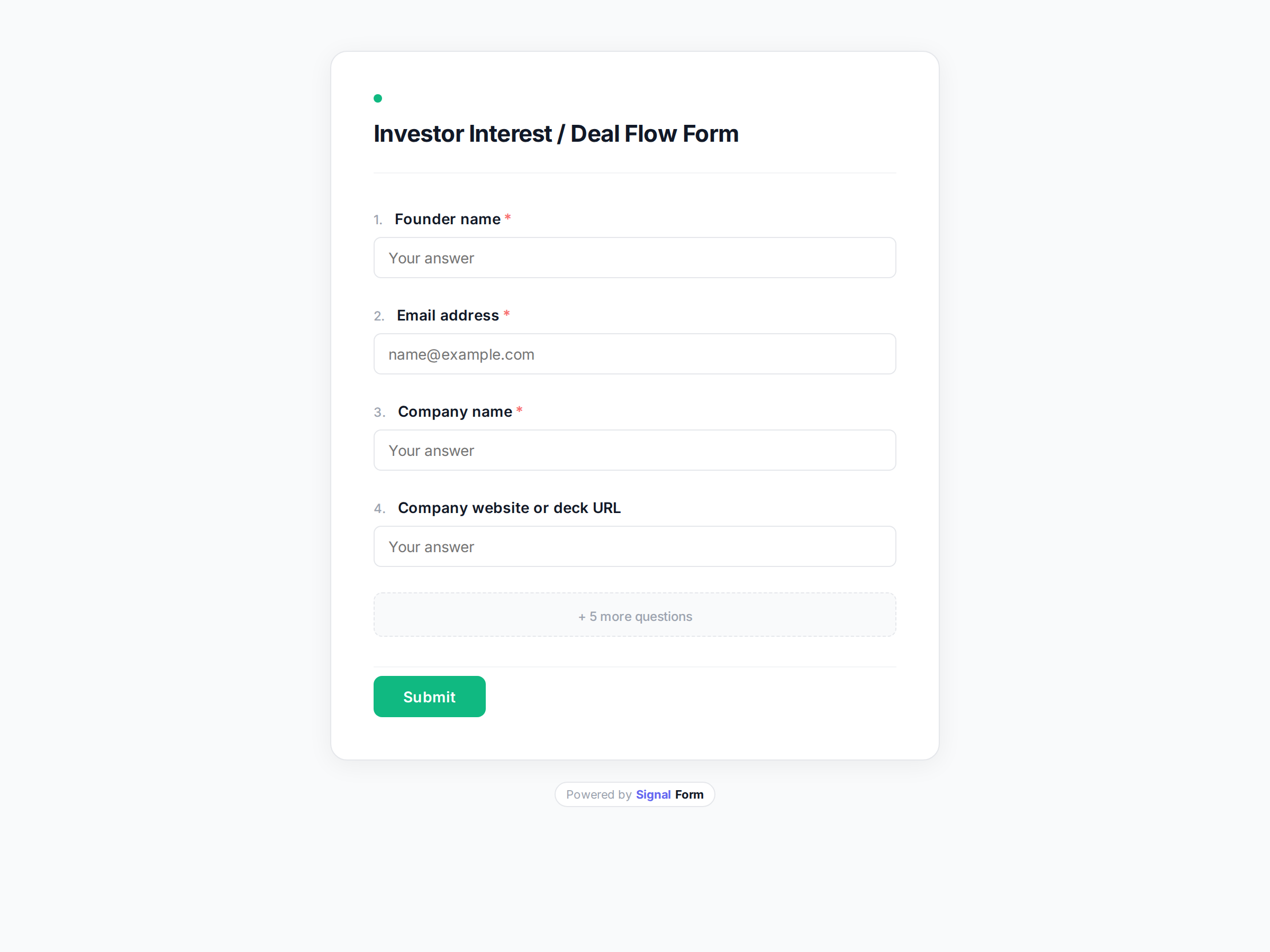 Investor Interest / Deal Flow Form form template preview