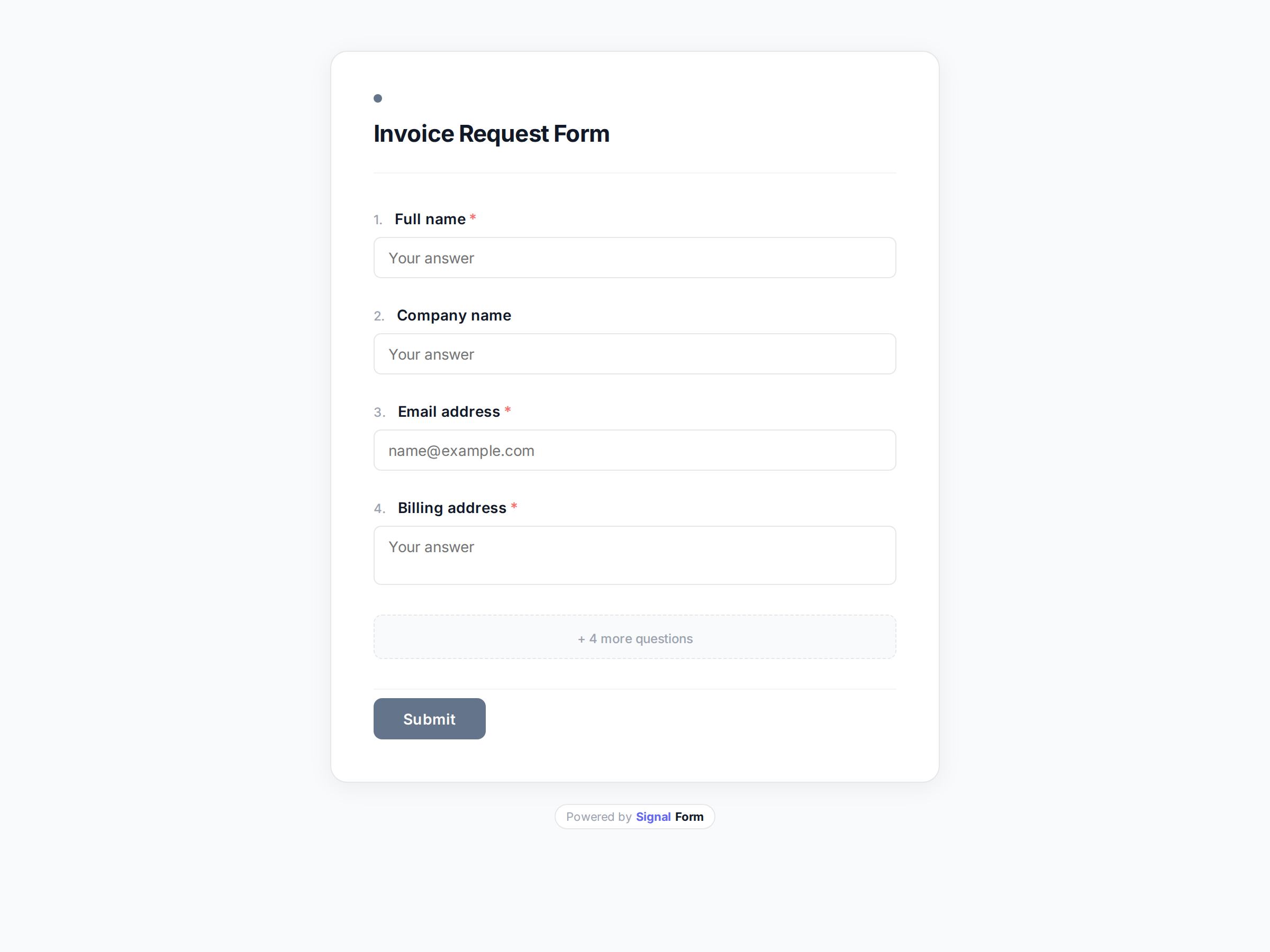Invoice Request Form form template preview