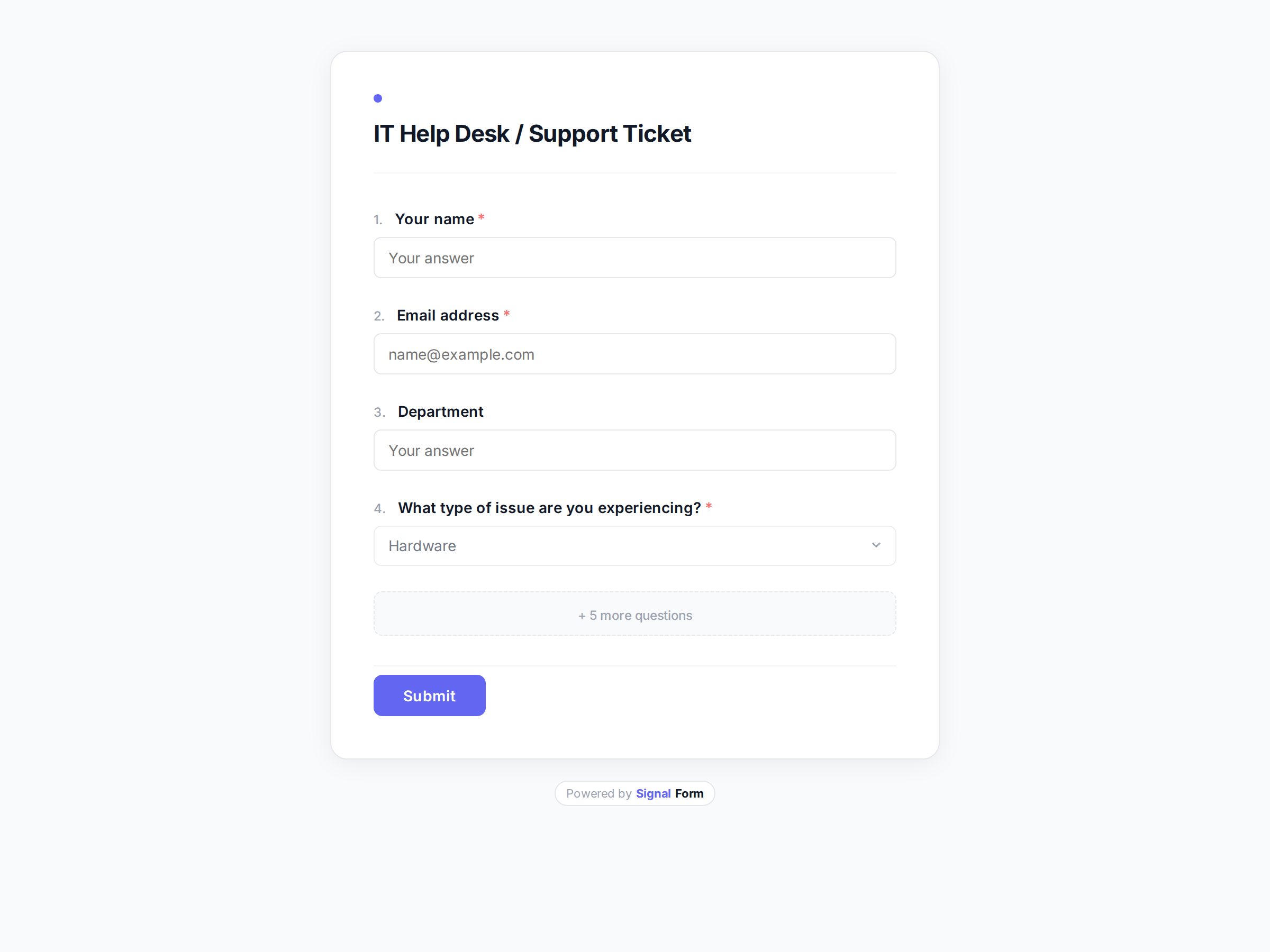 IT Help Desk / Support Ticket form template preview
