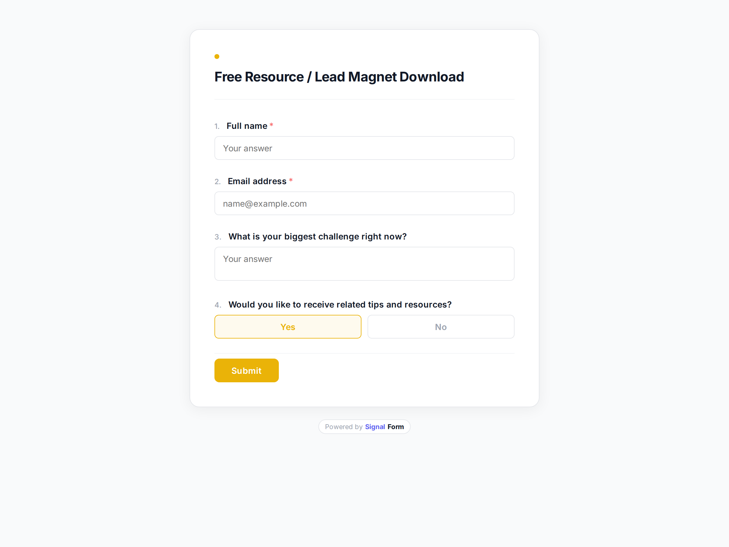 Free Resource / Lead Magnet Download form template preview