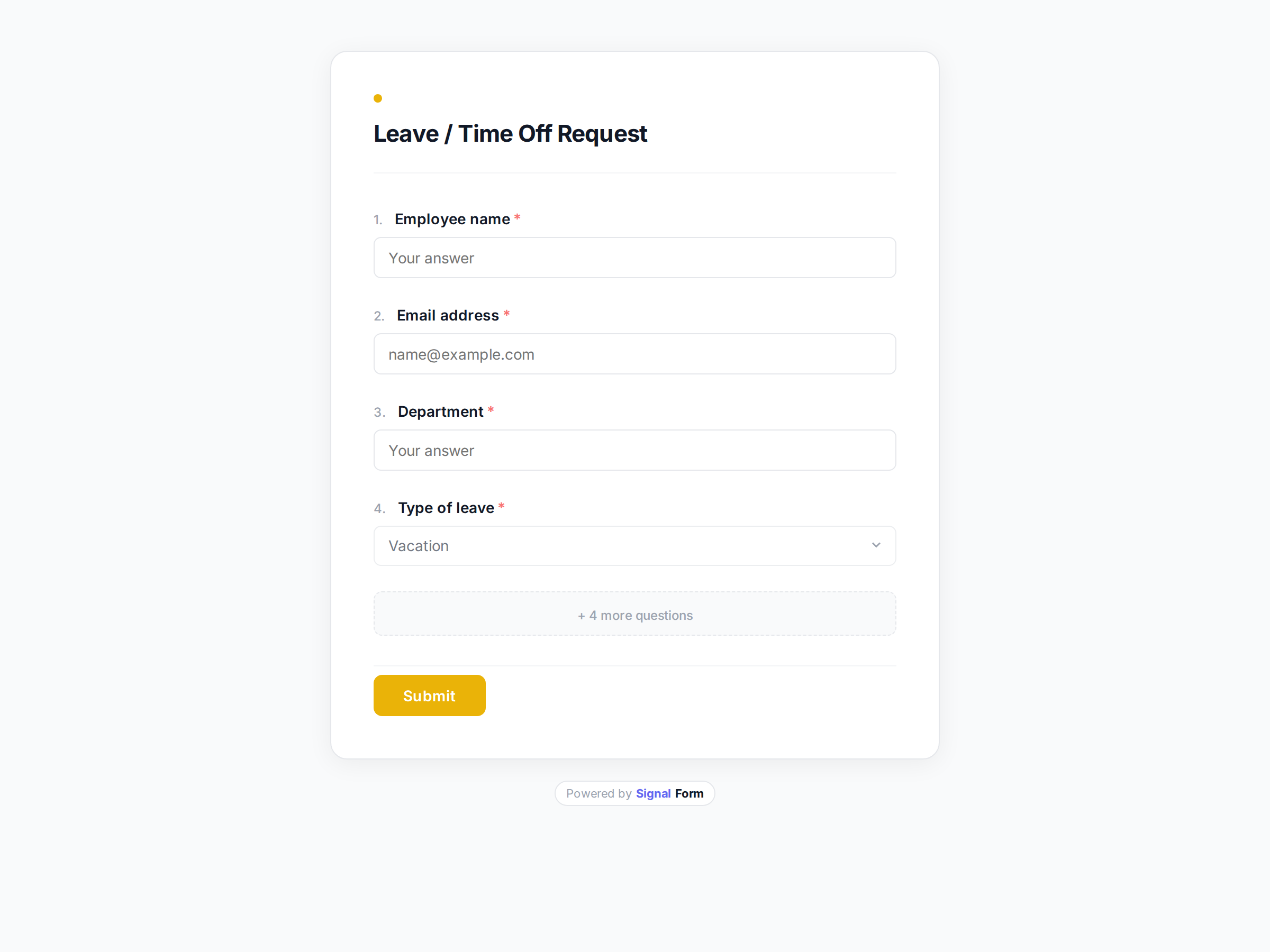 Leave / Time Off Request form template preview