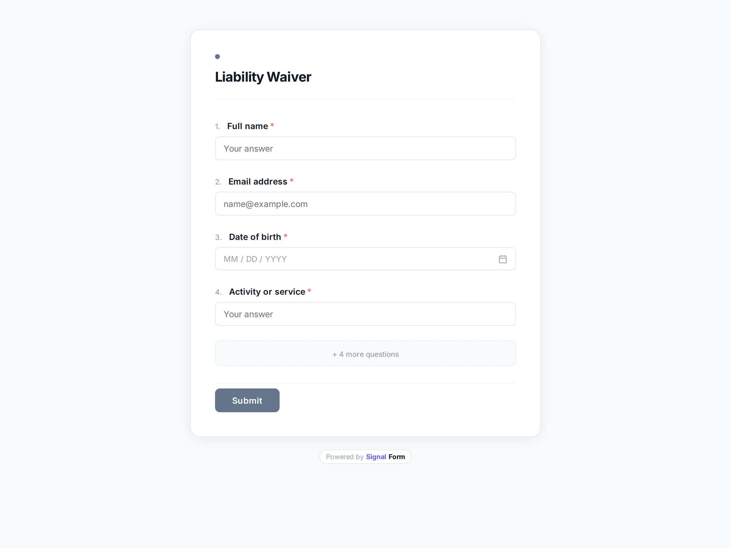 Liability Waiver form template preview