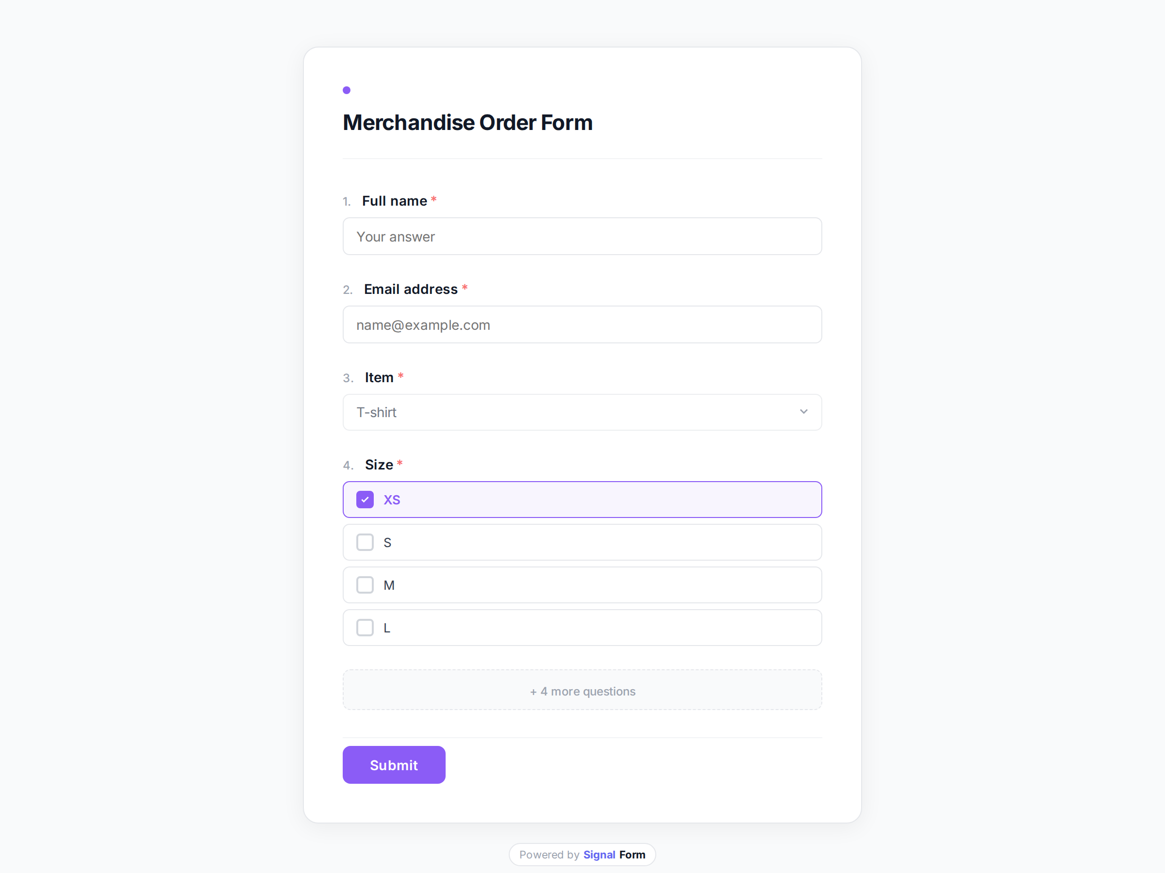 Merchandise Order Form form template preview