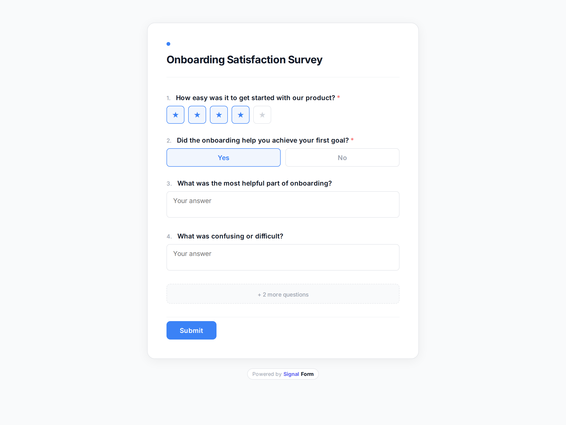 Onboarding Satisfaction Survey form template preview