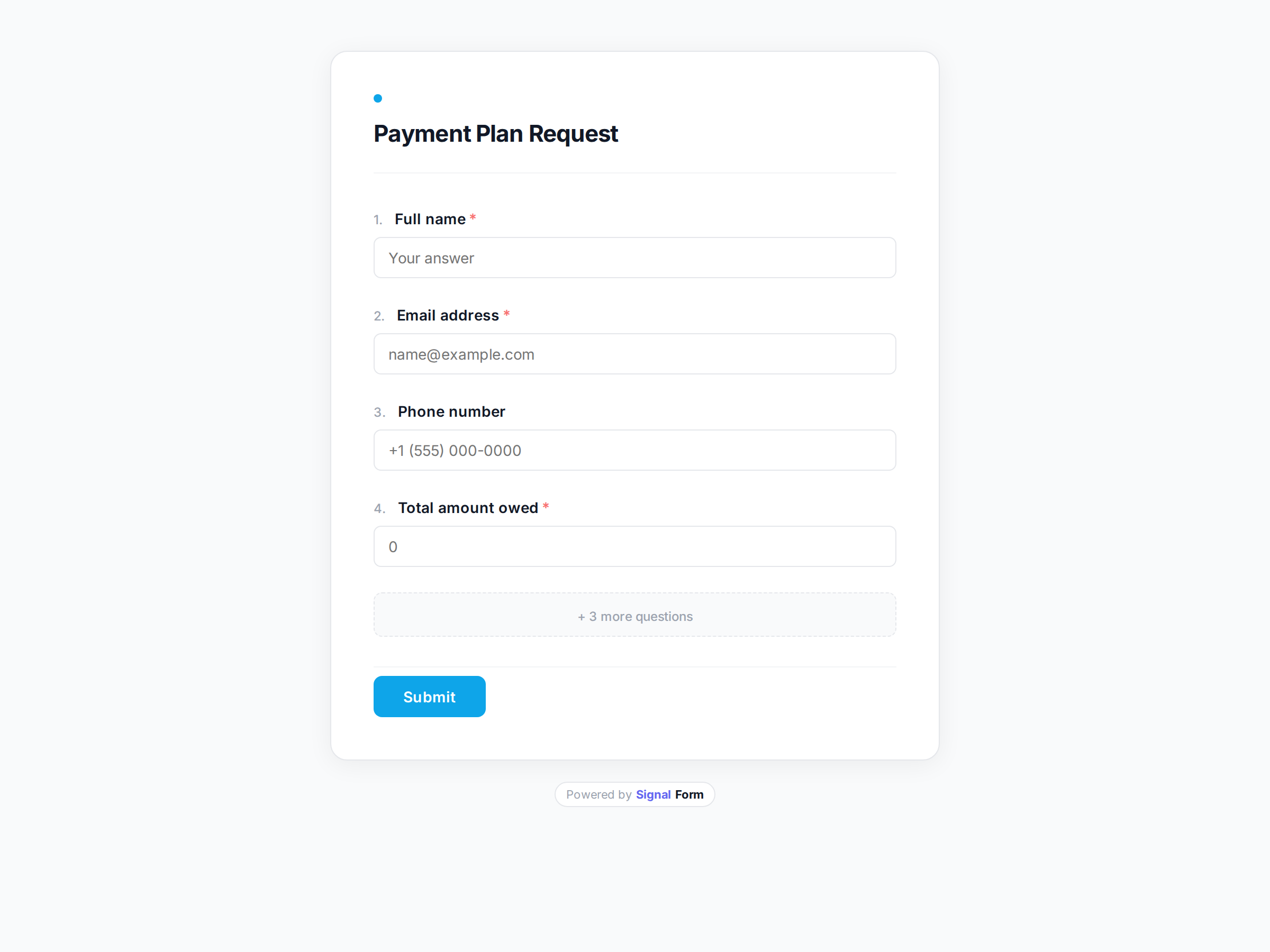 Payment Plan Request form template preview