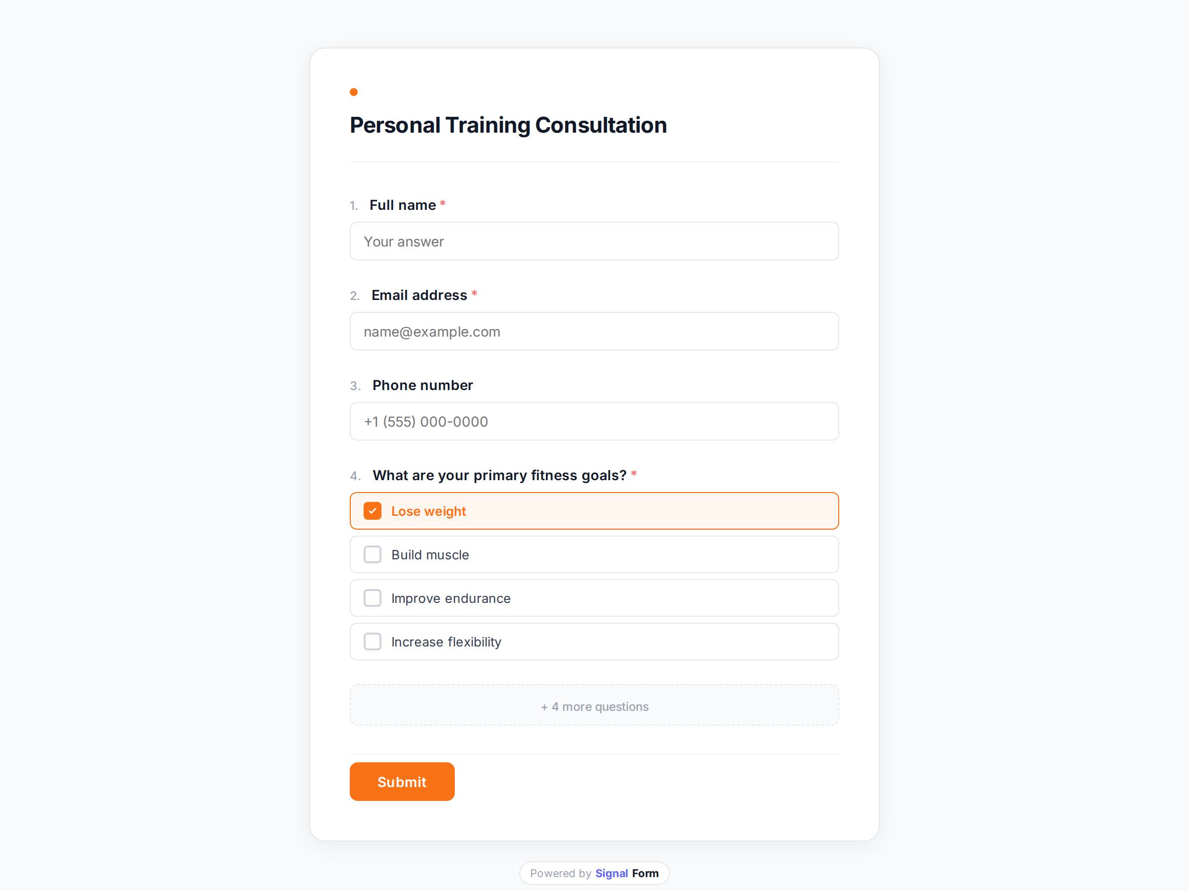 Personal Training Consultation form template preview