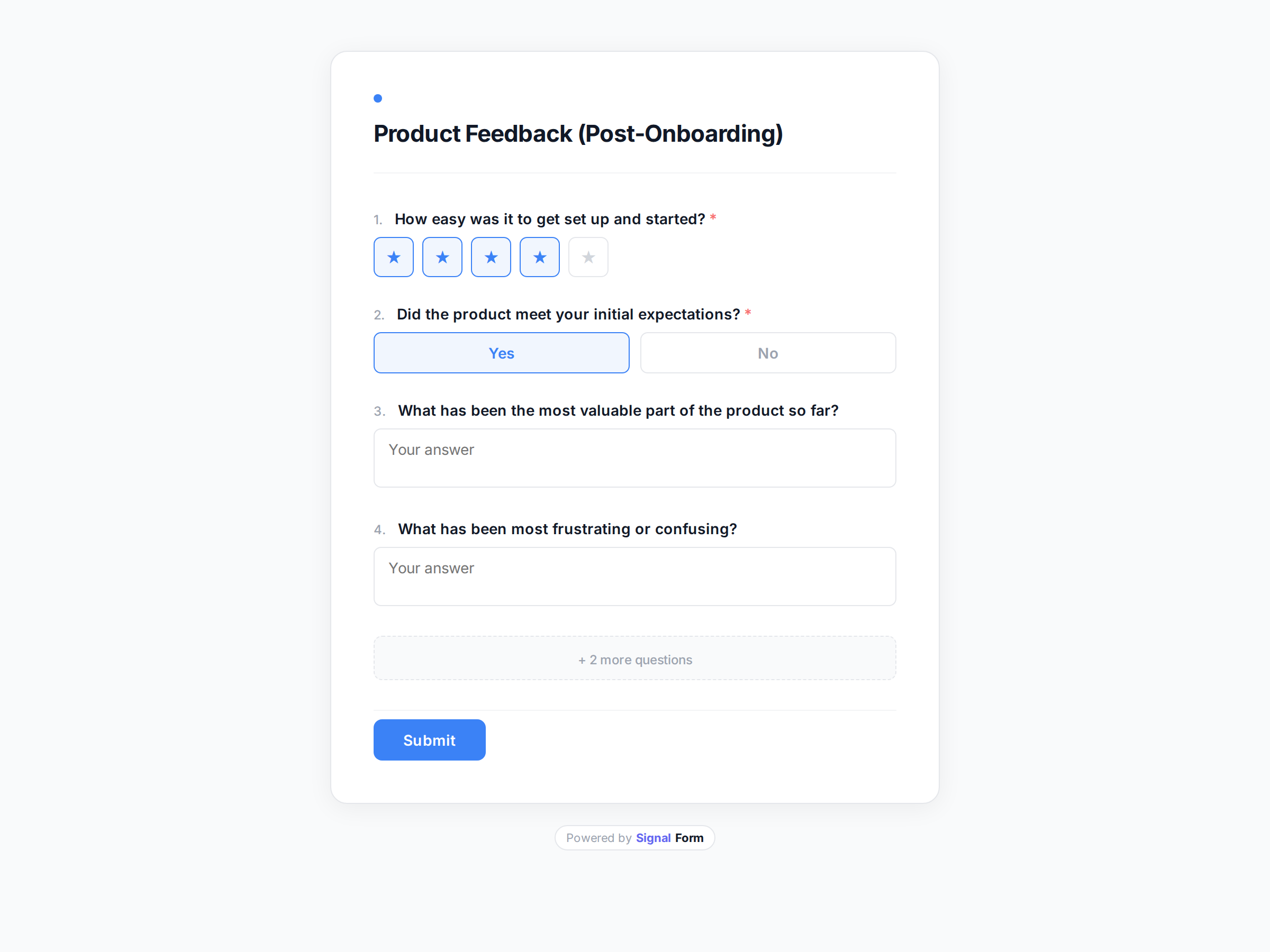 Product Feedback (Post-Onboarding) form template preview