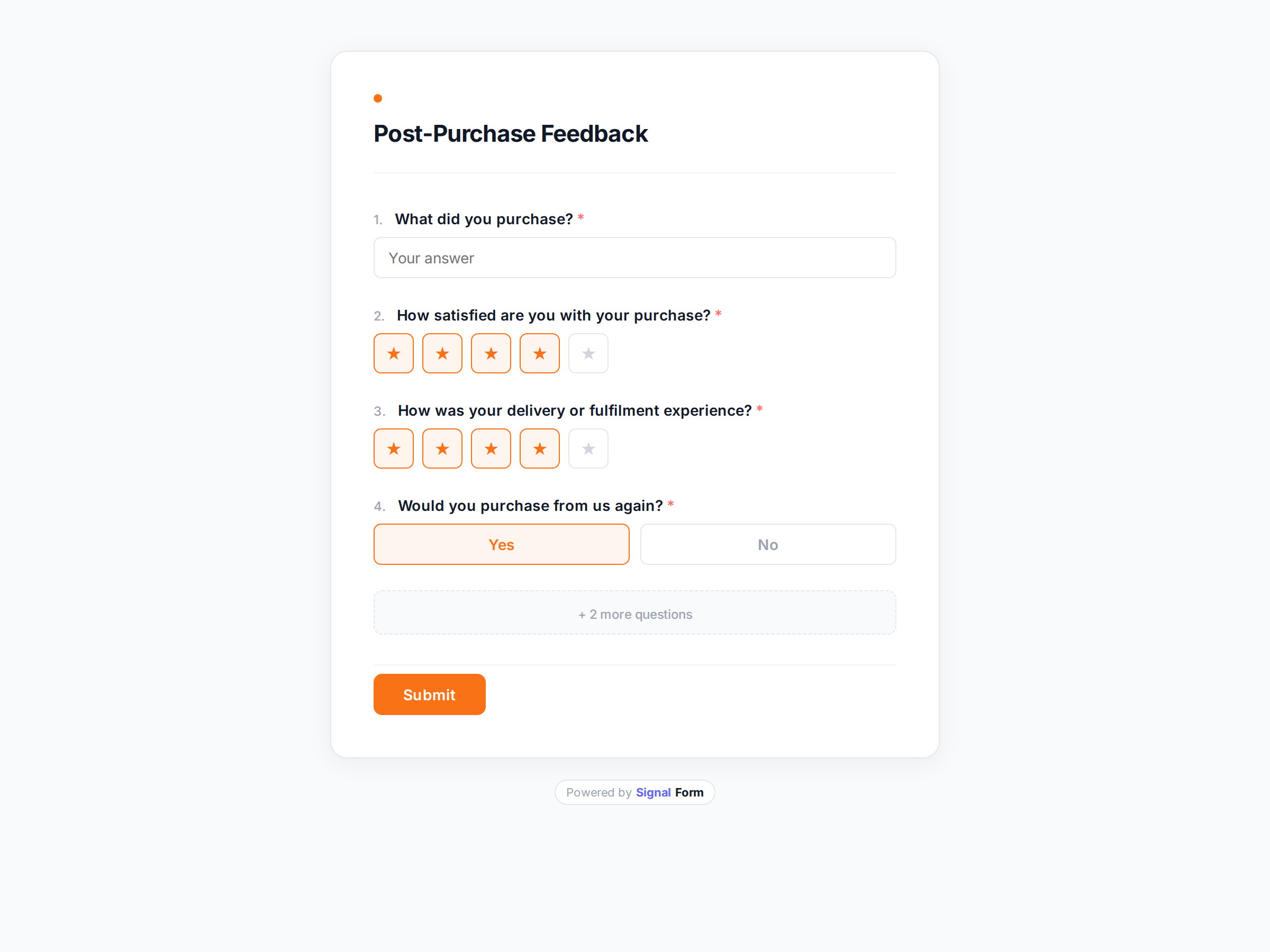 Post-Purchase Feedback form template preview