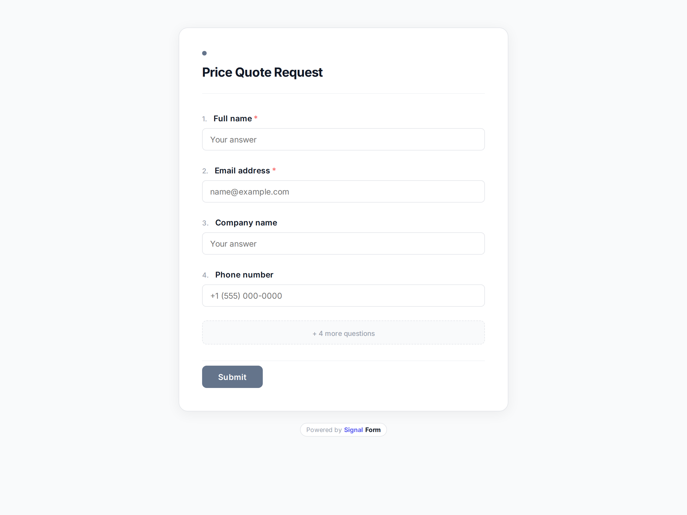 Price Quote Request form template preview