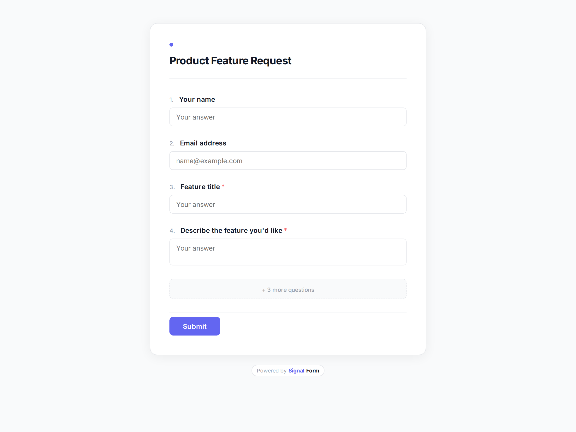 Product Feature Request form template preview