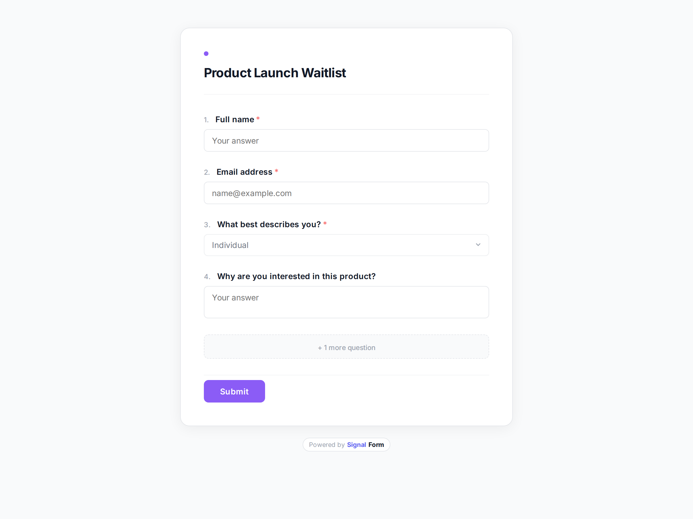 Product Launch Waitlist form template preview