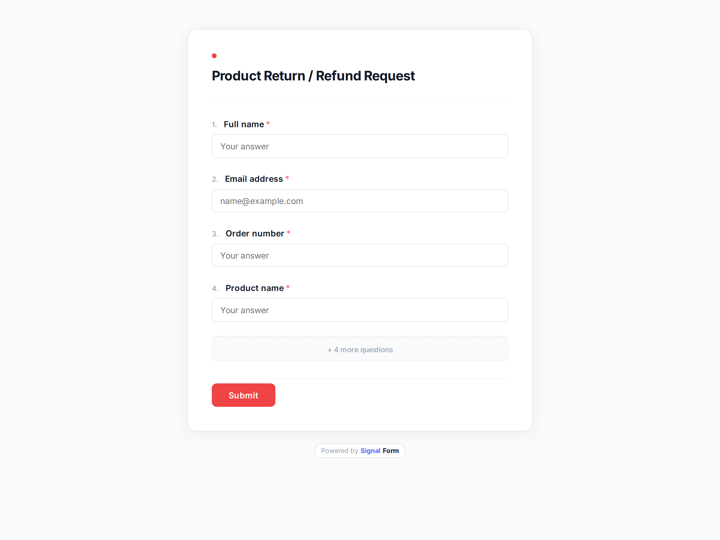 Product Return / Refund Request form template preview
