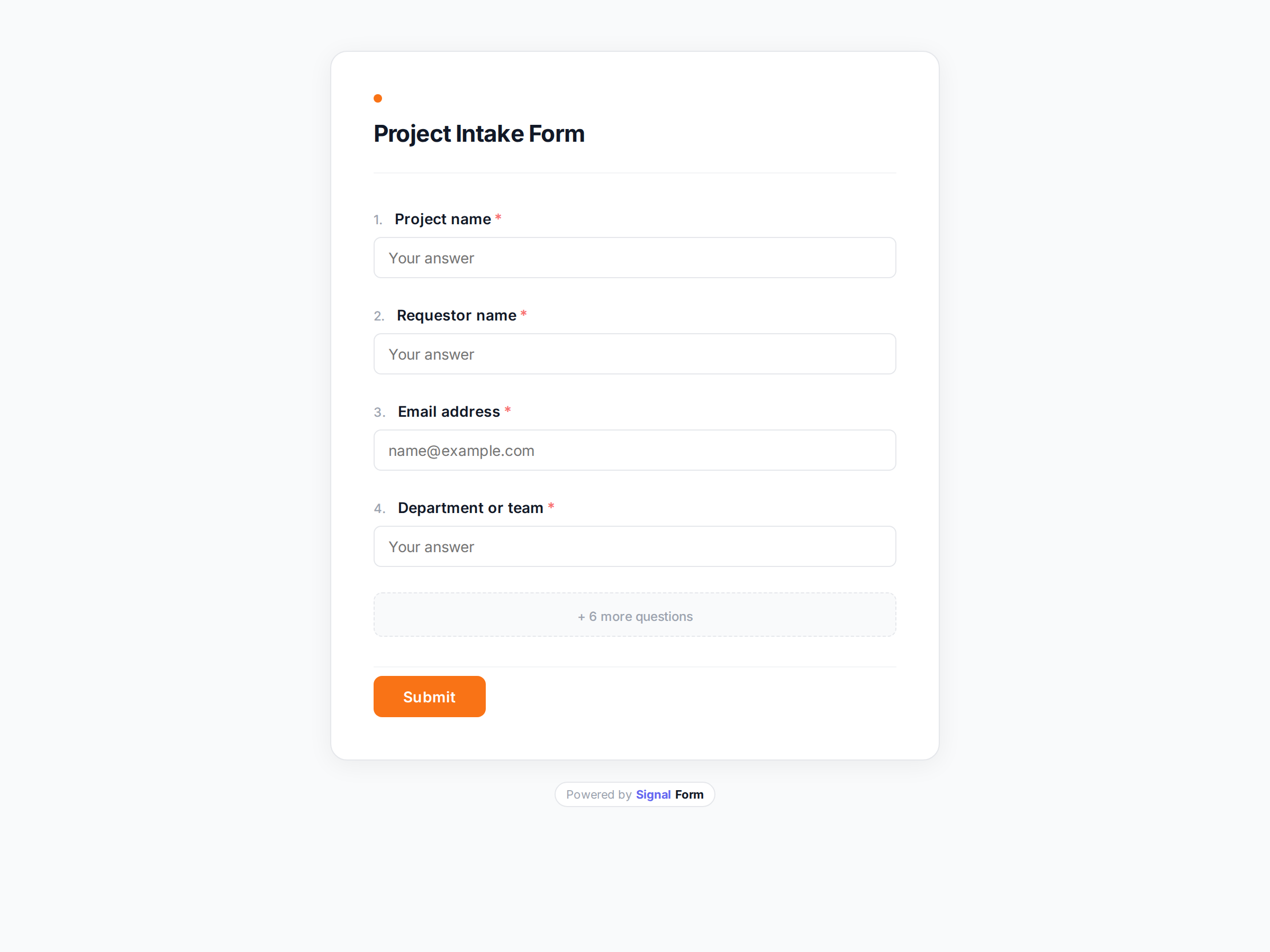 Project Intake Form form template preview