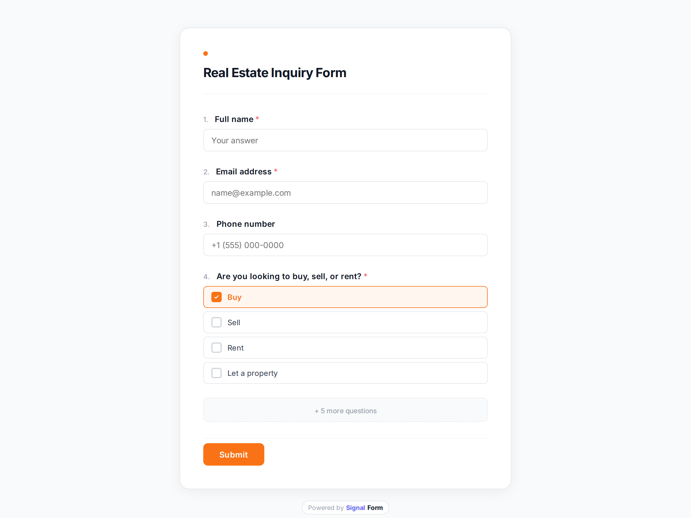 Real Estate Inquiry Form form template preview