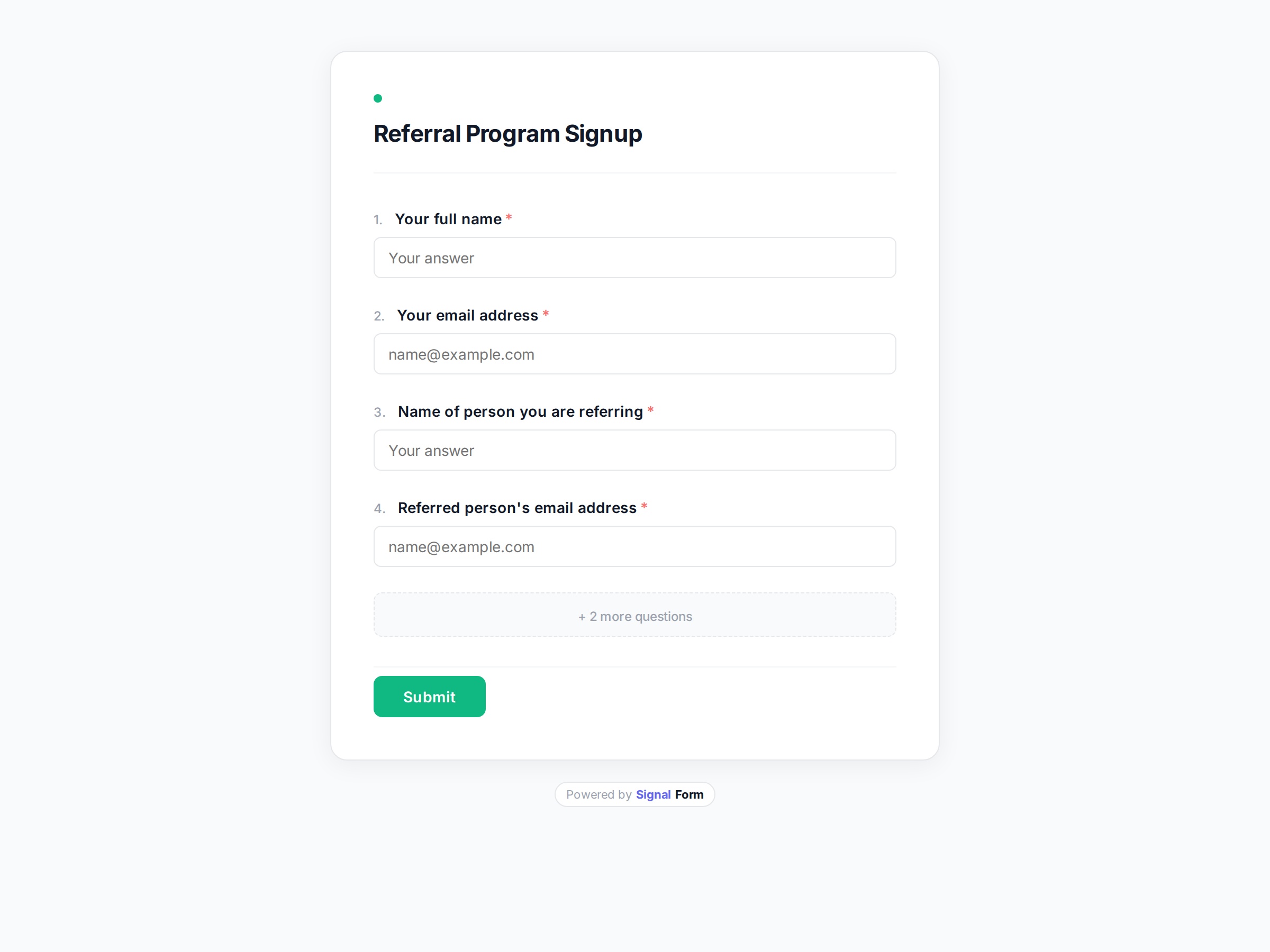 Referral Program Signup form template preview