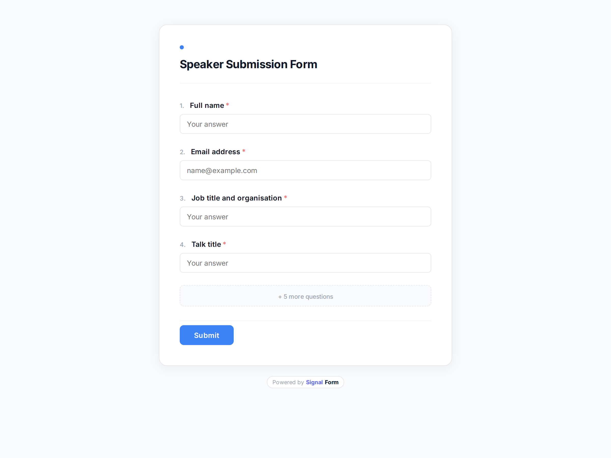 Speaker Submission Form form template preview
