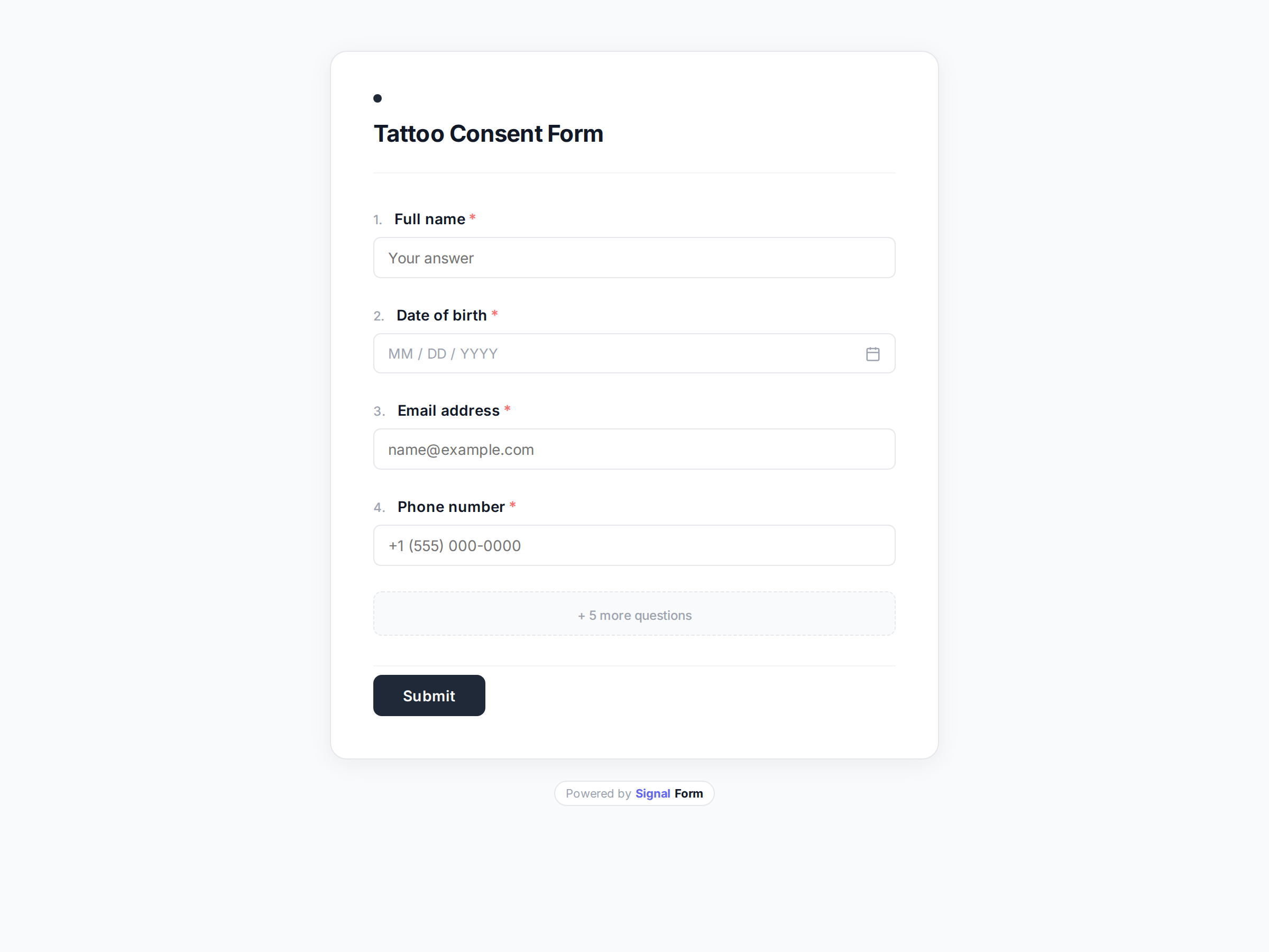 Tattoo Consent Form form template preview