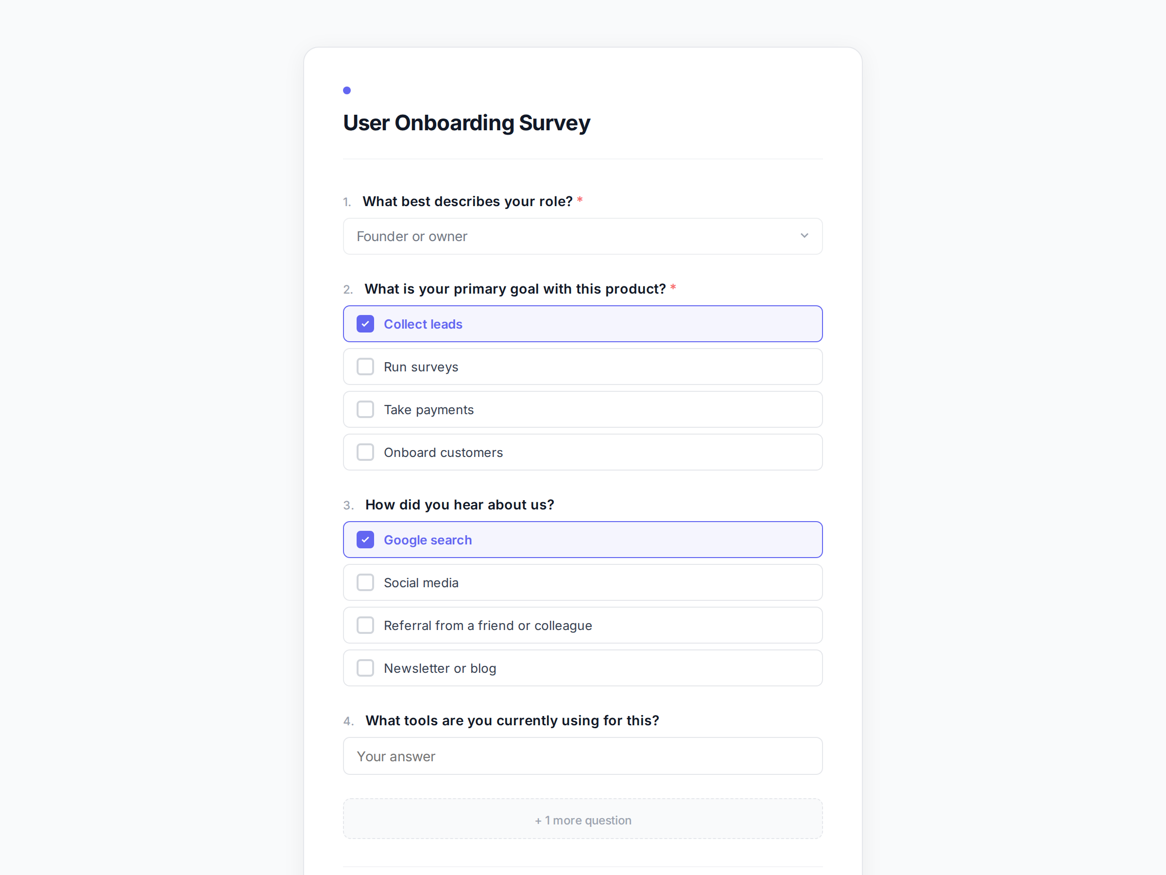 User Onboarding Survey form template preview