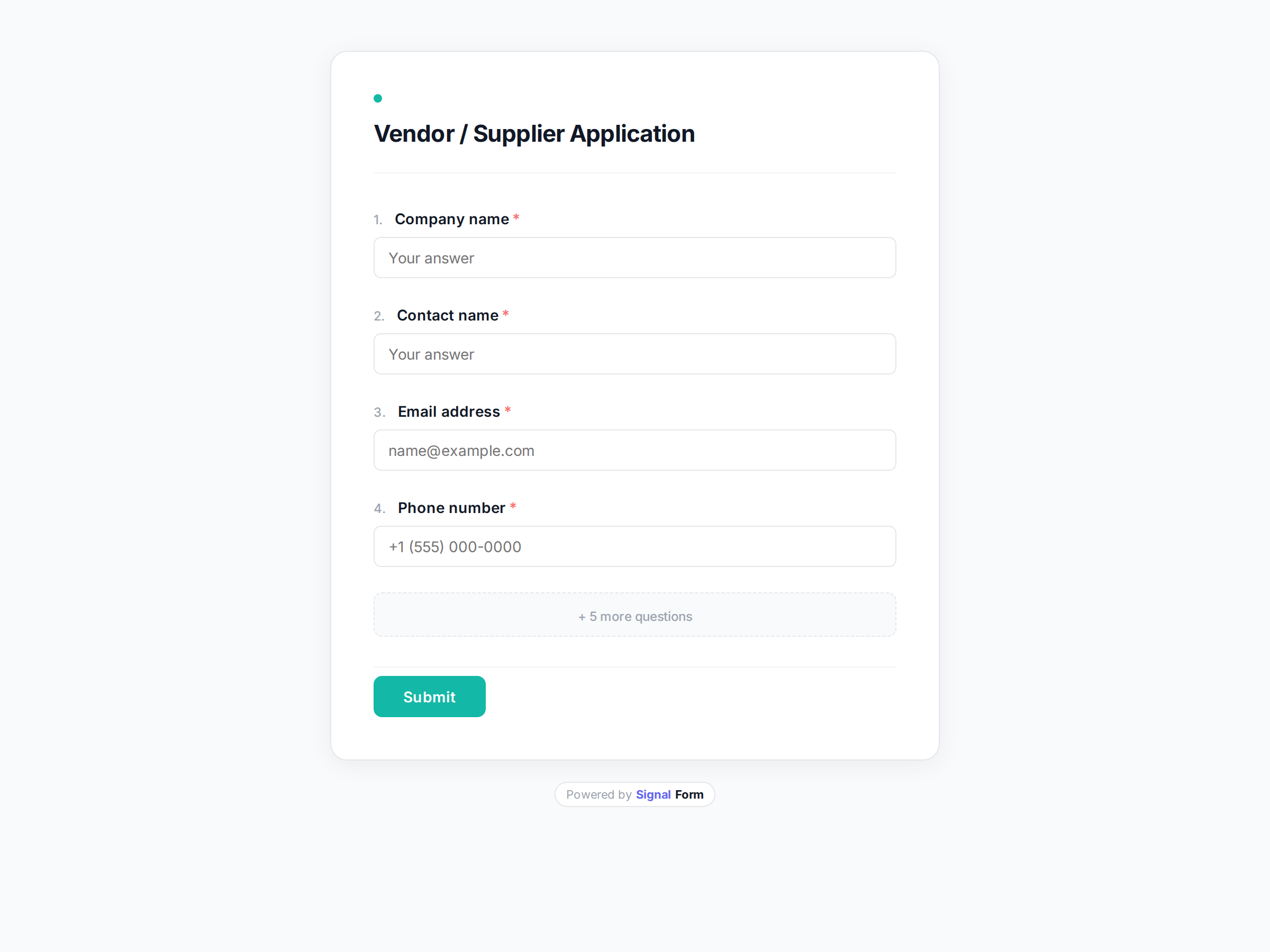 Vendor / Supplier Application form template preview