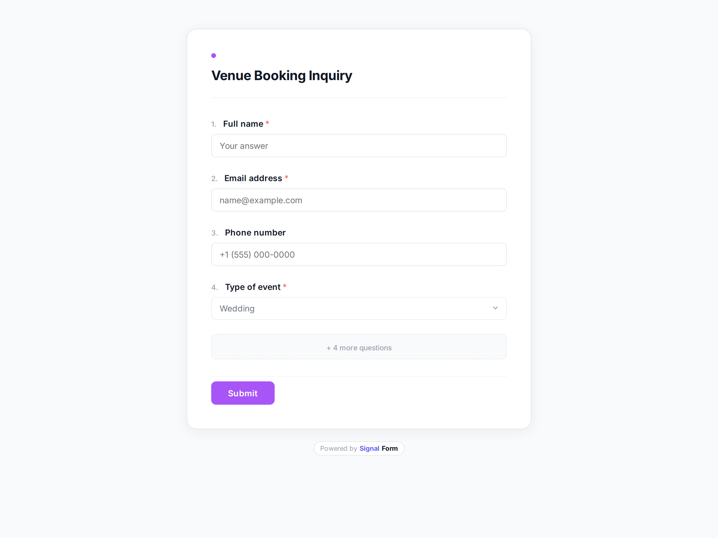 Venue Booking Inquiry form template preview