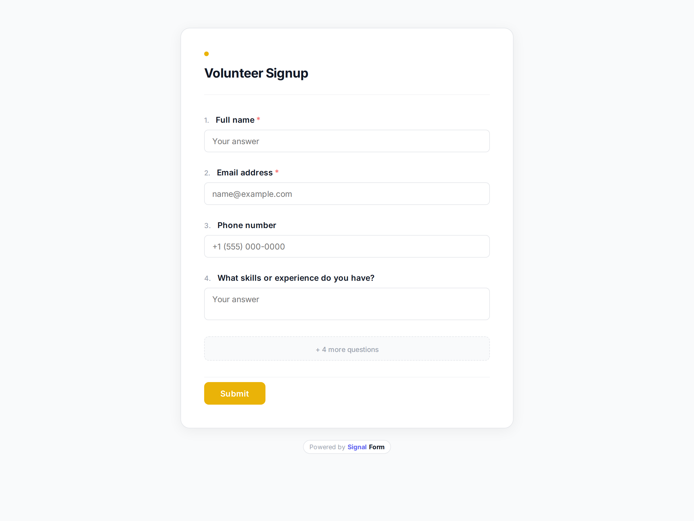 Volunteer Signup form template preview