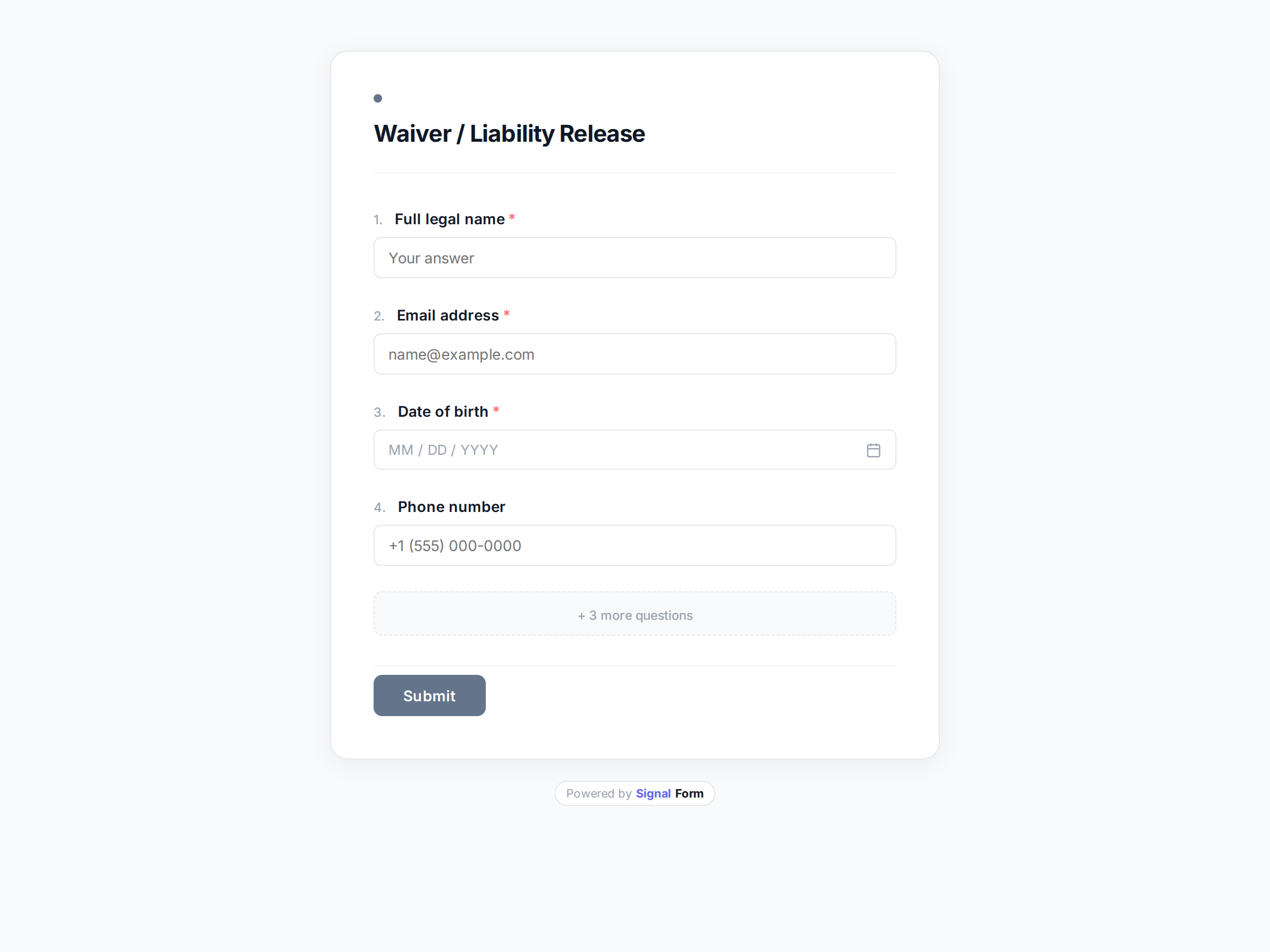 Waiver / Liability Release form template preview