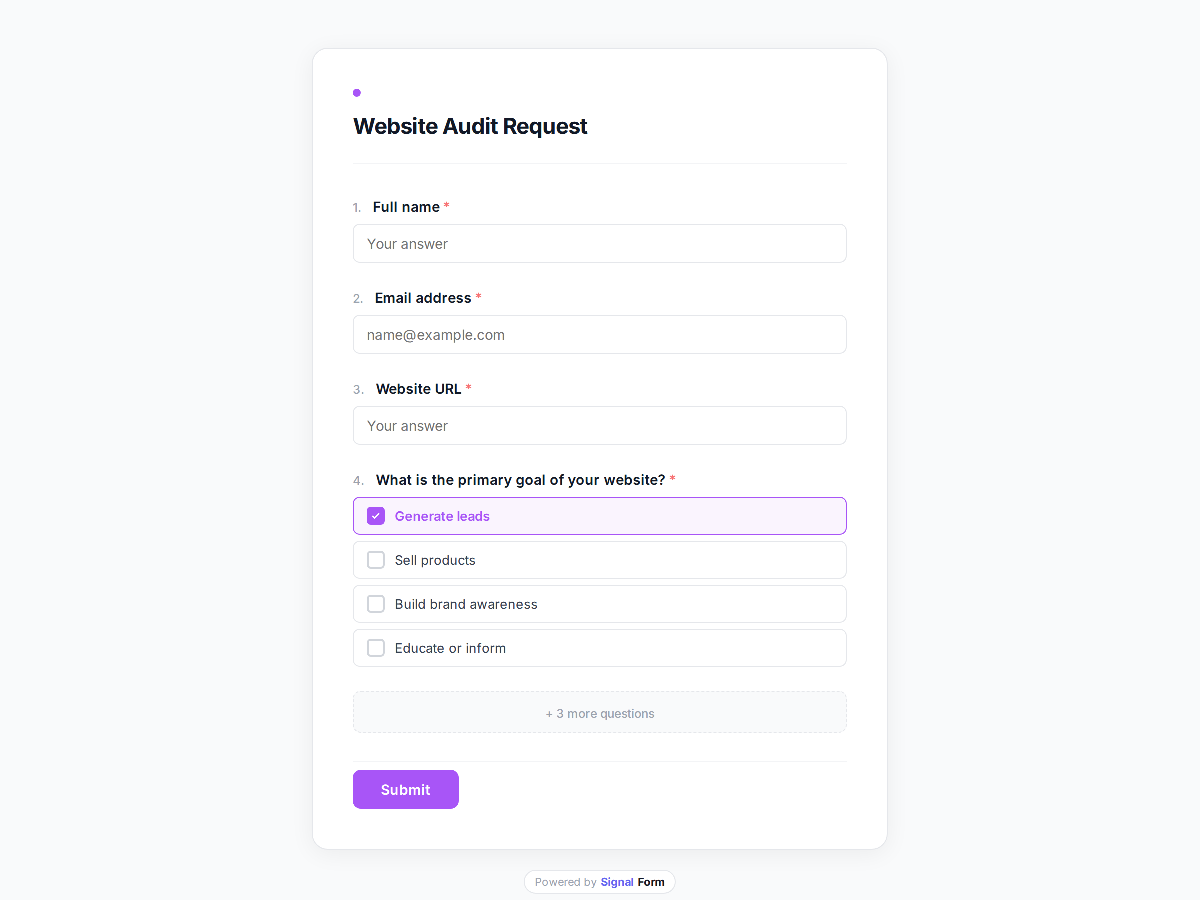Website Audit Request form template preview