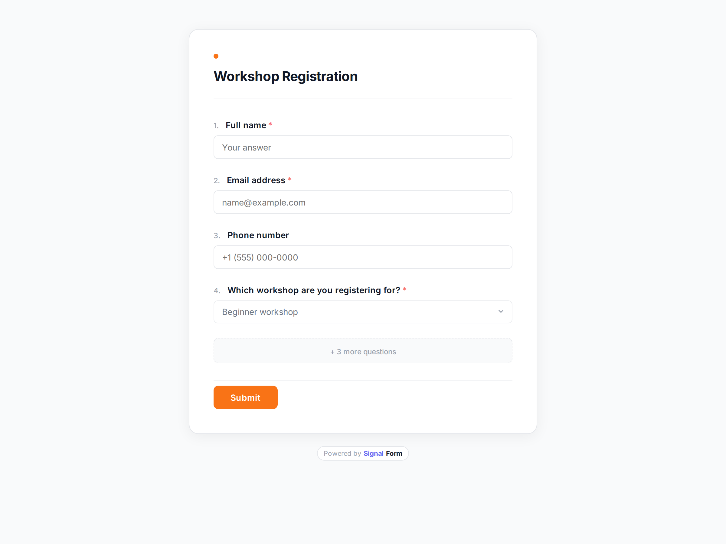 Workshop Registration form template preview